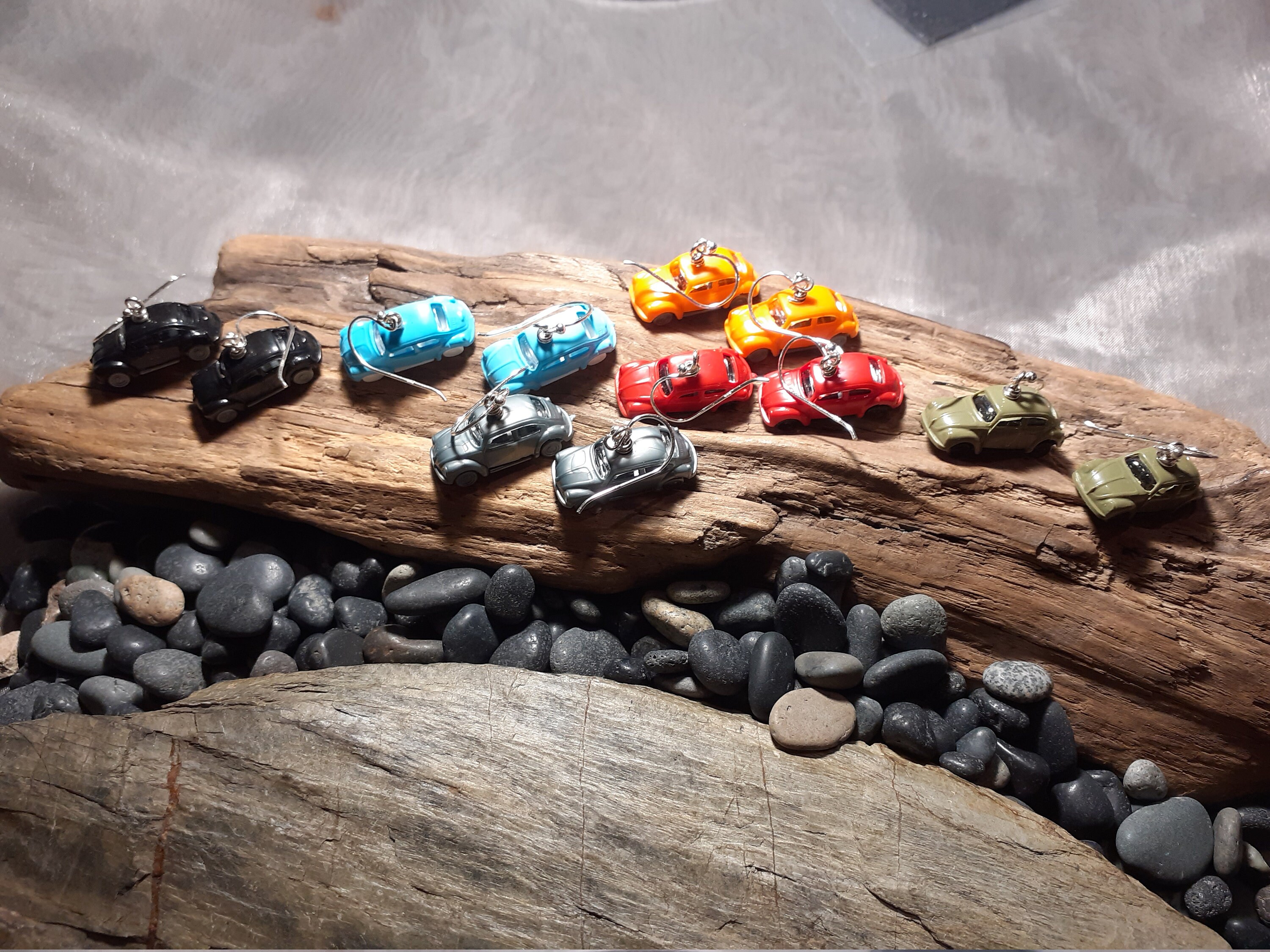 Earrings 925/- silver, car beetle plastic, 1 pair