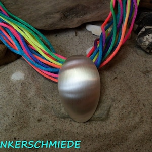 Cutlery jewelry necklace, silver plated, neon rainbow