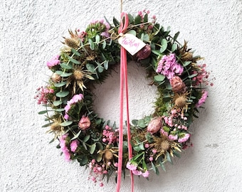 Door wreath spring wreath pink spring
