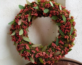 Moss wreath with pink pepper and eucalyptus XXL to mini door wreath or table wreath