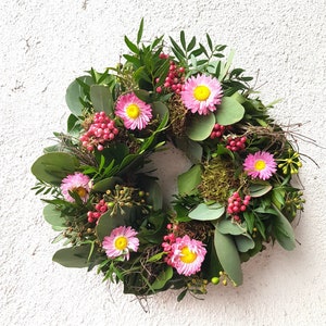 small door wreath natural pink