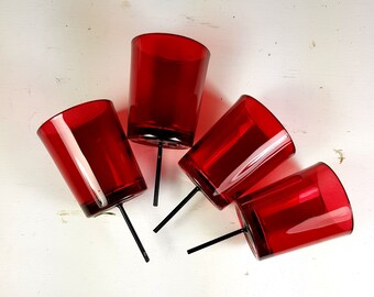 4 Teelichthalter Kerzenhalter aus rotem Glas mit Picker für Adventskränze