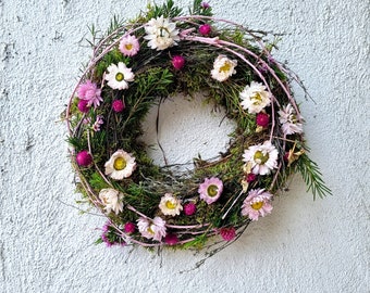 Door wreath table wreath Sleeping Beauty pink dried flowers