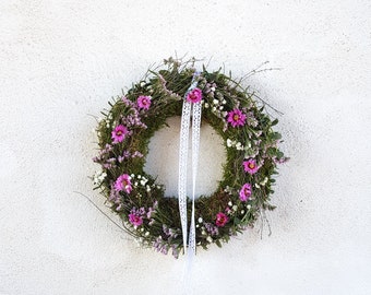 Sommerkranz mit Eukalyptus - Strandflieder - Schleierkraut - Thymian - Rhodanthe - Cottagestyle