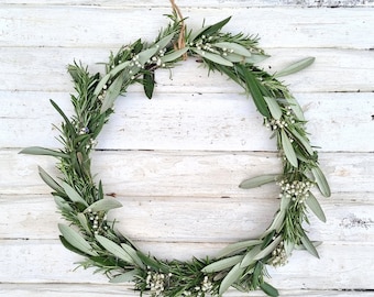 Herbal wreath olive branches rosemary hoops