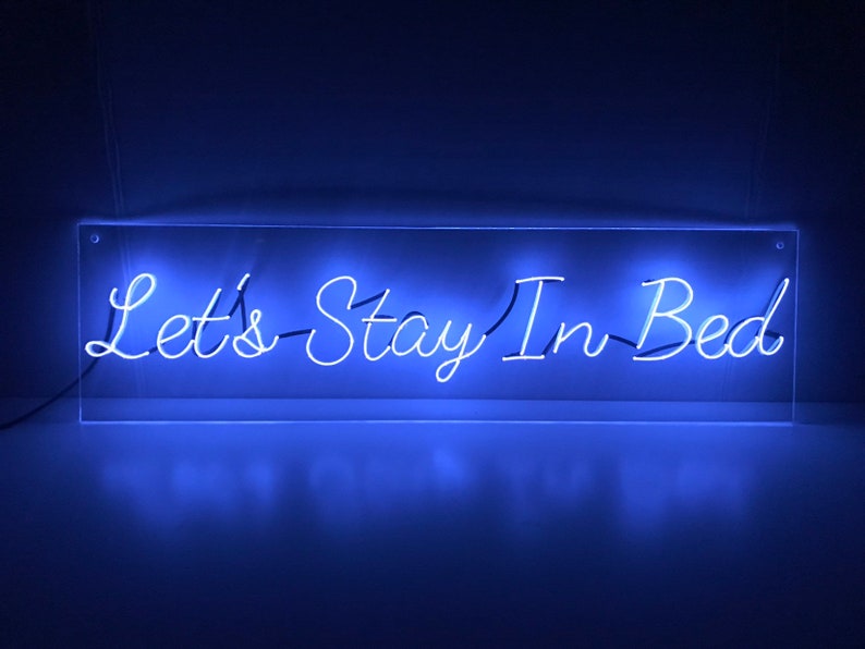 Let's Stay In Bed  | 6 IN x 22 IN  | El Neon Sign | Livingroom Sign | Bedroom Sign | Dorm Room Sign | Wedding Sign | Party Sign 