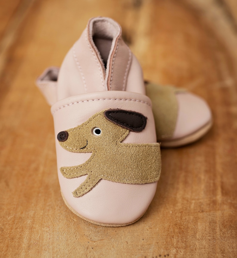 Zapatos de gateo para bebé, zapatillas de cuero para niños, zapatos de gateo para bebé, zapatillas de cuero para niño, perro rosa imagen 4