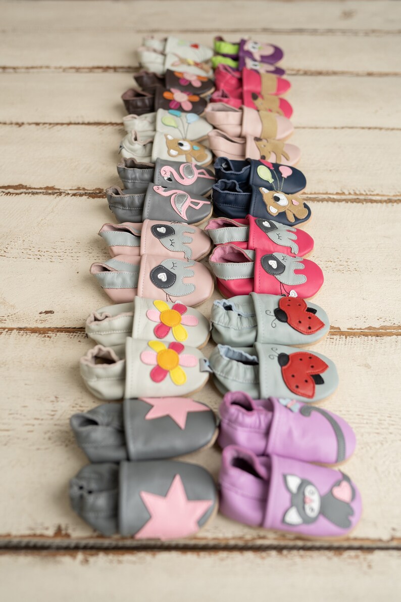 Krabbelschuhe Baby Hausschuhe Kinder Leder Krabbelpuschen Lederpuschen Krabbelschuhe Bild 6