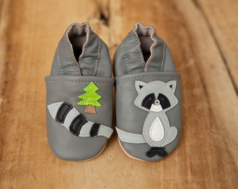 Krabbelschuhe Baby Lederpuschen Krabbelschuhe Hausschuhe Waschbär