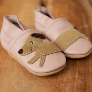 Zapatos de gateo para bebé, zapatillas de cuero para niños, zapatos de gateo para bebé, zapatillas de cuero para niño, perro rosa imagen 3