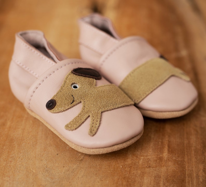 Zapatos de gateo para bebé, zapatillas de cuero para niños, zapatos de gateo para bebé, zapatillas de cuero para niño, perro rosa imagen 3