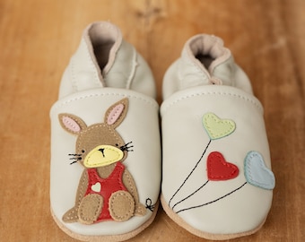 Krabbelschuhe Baby Lederpuschen Krabbelpuschen aus Leder Babyschuhe Hase