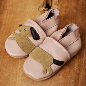 Zapatos de gateo para bebé, zapatillas de cuero para niños, zapatos de gateo para bebé, zapatillas de cuero para niño, perro rosa imagen 6