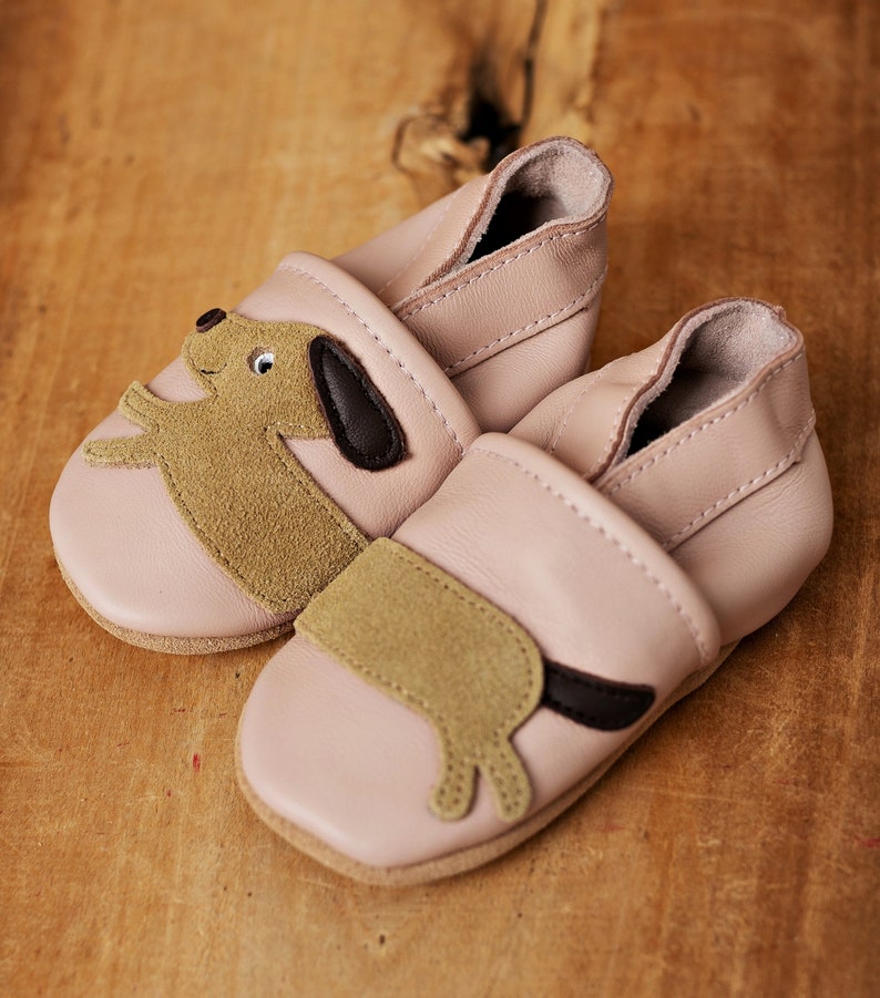 Zapatos de gateo para bebé, zapatillas de cuero para niños, zapatos de gateo para bebé, zapatillas de cuero para niño, perro rosa imagen 6