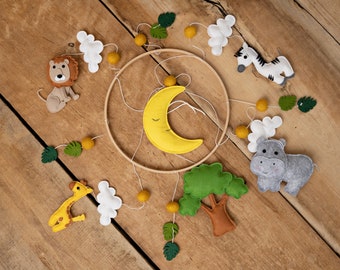 Baby Mobile Jungle Safari made of felt, Jungle Lion, nursery decoration, crib