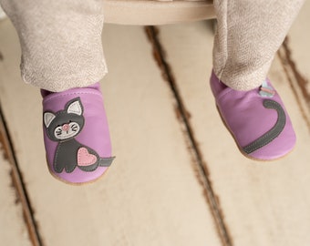 Krabbelschuhe Baby Krabbelschuhe Baby Lederpuschen Krabbelpuschen aus Leder Babyschuhe Katze