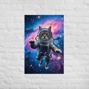 Maximalist Galaxy Cat Poster | Lustige Tier Astronaut Kitty Y2K Wand Kunst, Space Cat Druck, Trippy Wohnheim Dekor, kosmische Katze im Weltraum