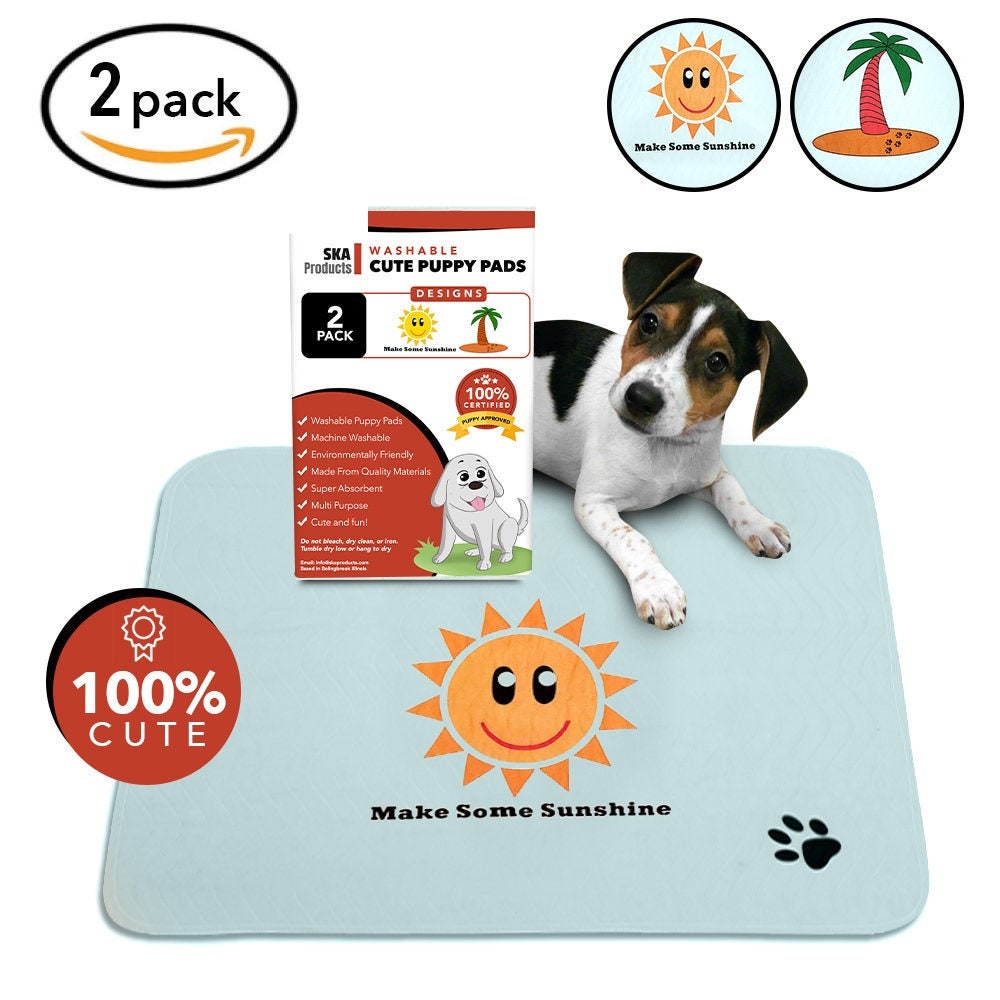 Washable Puppy Pee Pads, Sun & Palm Tree Designs, Large Super Absorbent