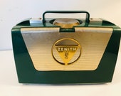 Zenith L505 Vintage 1953 Portable Tube Radio w Wave Magnet Teal Green