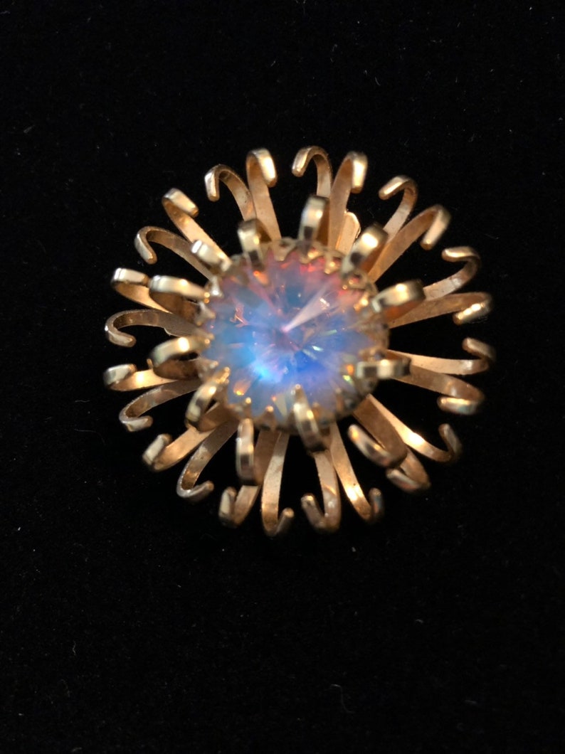 Vintage Sara Coventry Brooch Watermelon Rivoli Gold Tone Pin Sunbrust