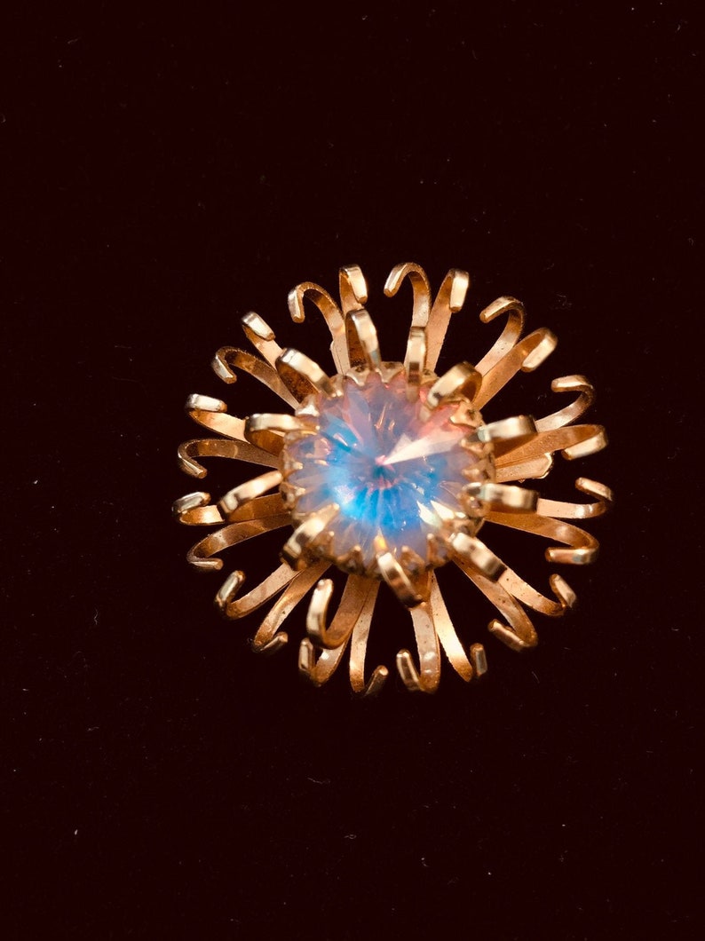 Vintage Sara Coventry Brooch Watermelon Rivoli Gold Tone Pin Sunbrust