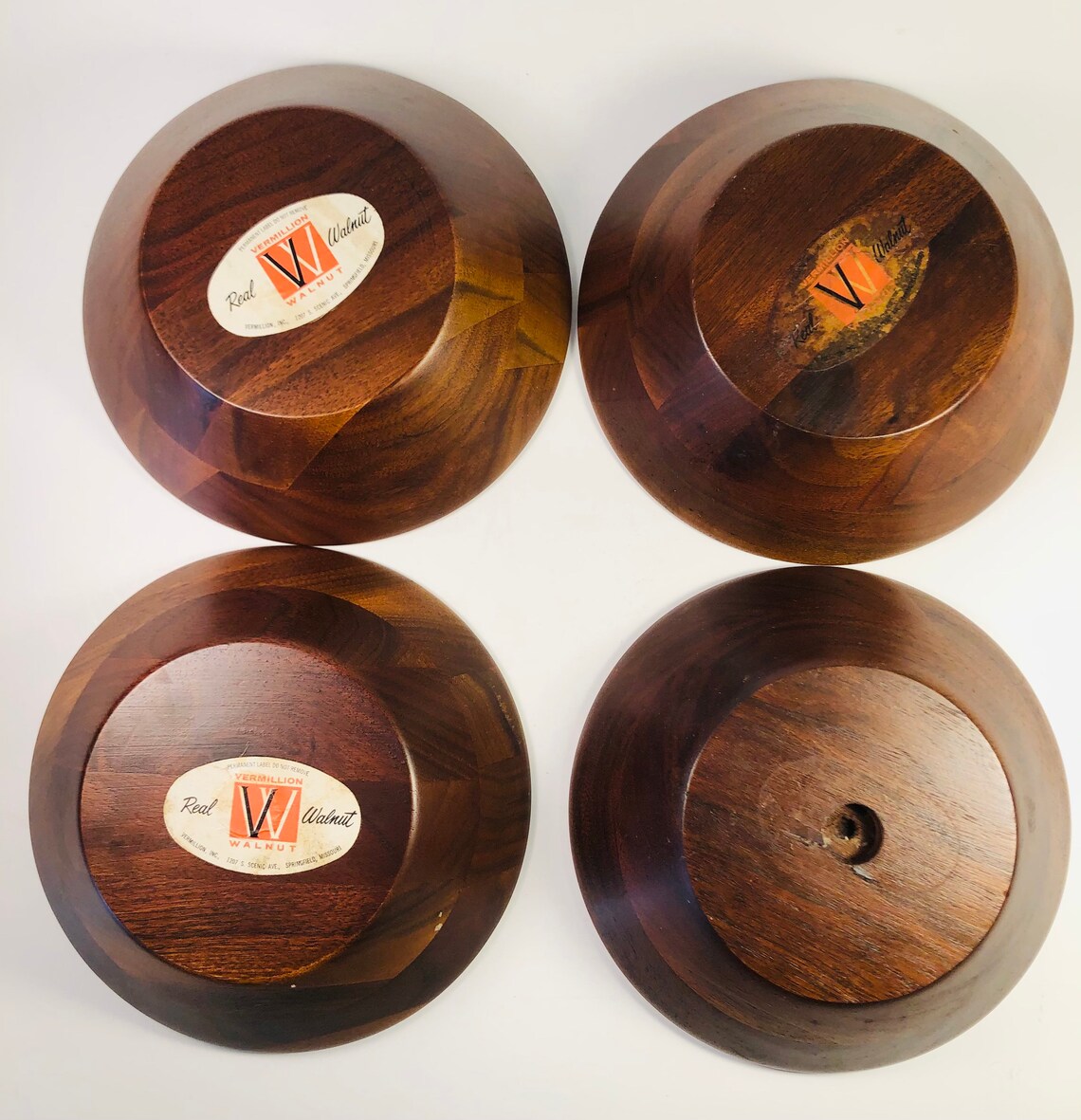 MCM Vermillion Walnut Wooden Salad Bowls Set of Four Vintage Etsy