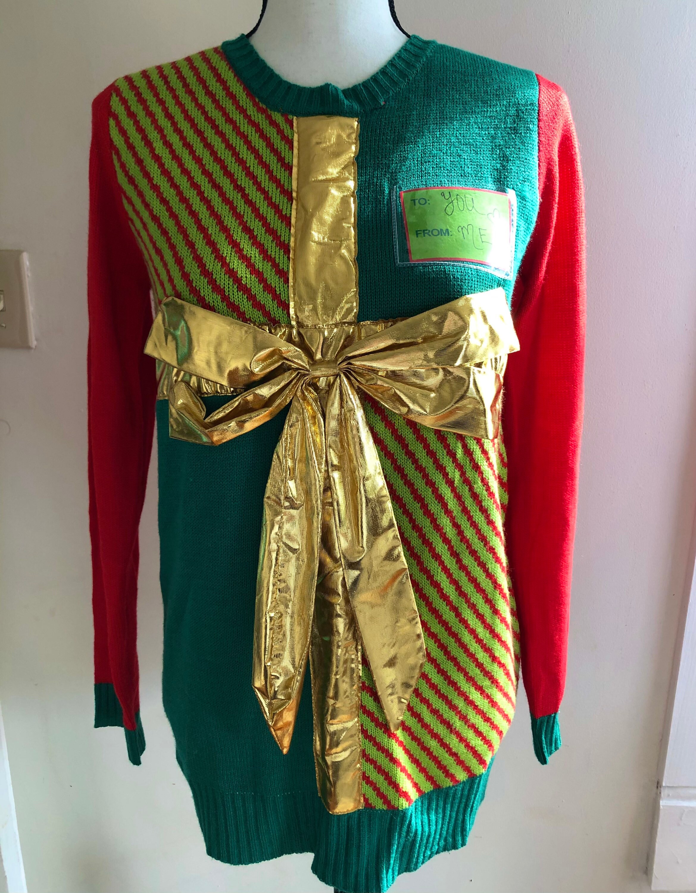 Feo suéter de Navidad regalo envoltura oro metalizado arco S Etsy