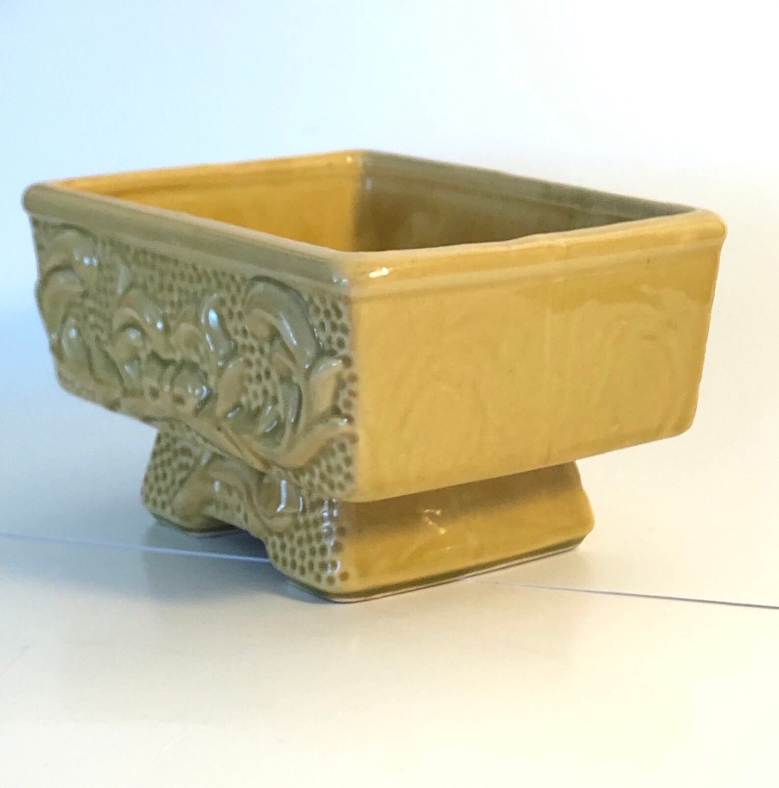 American Bisque Pottery Planter Scroll and Bow Yellow Vintage Etsy