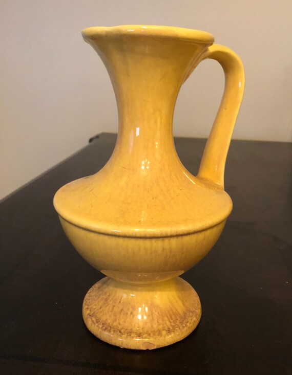 Gonder Vase Pottery Yellow Handled Ewer Pitcher Vintage Etsy