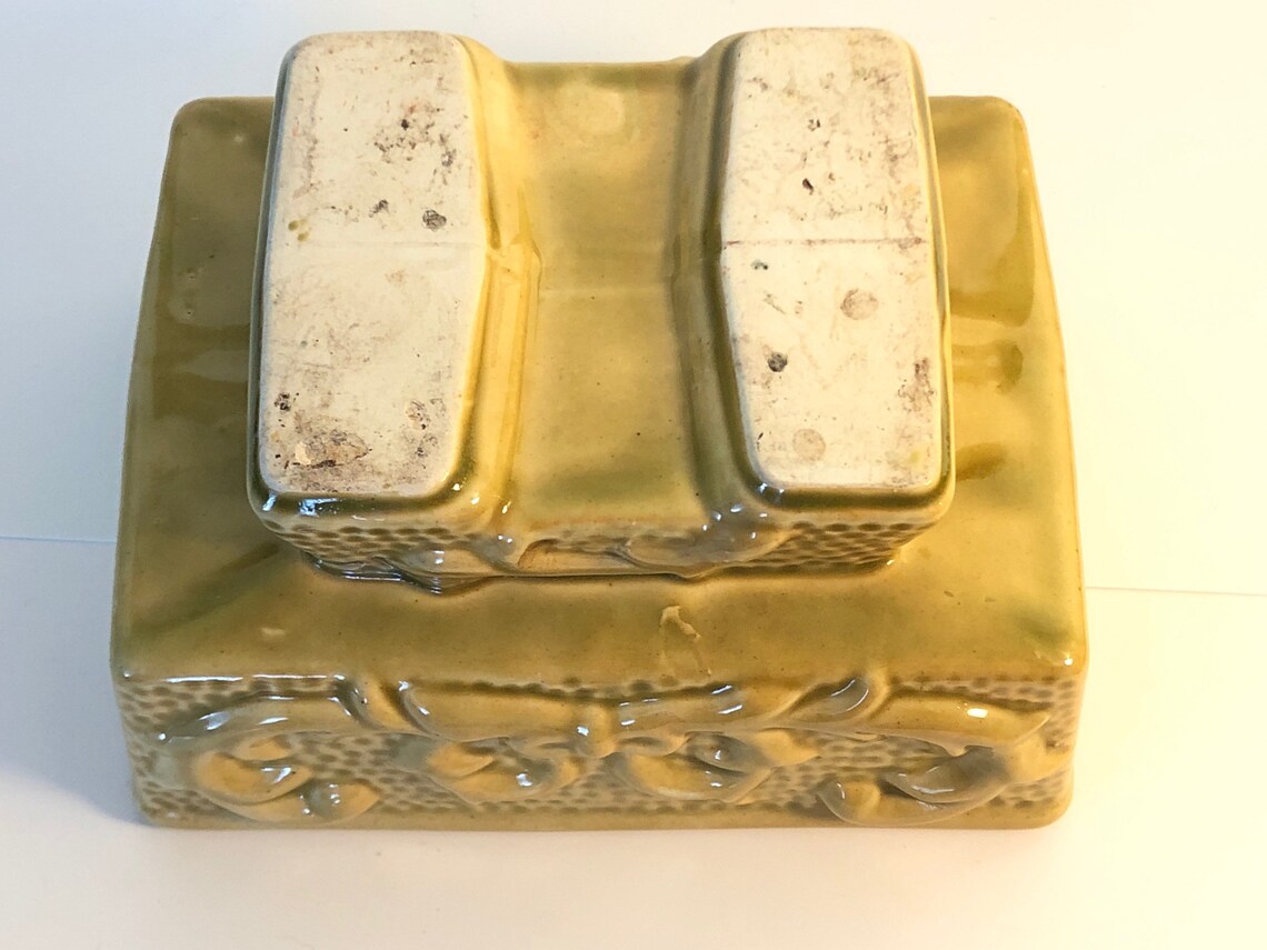 American Bisque Pottery Planter Scroll and Bow Yellow Vintage Etsy