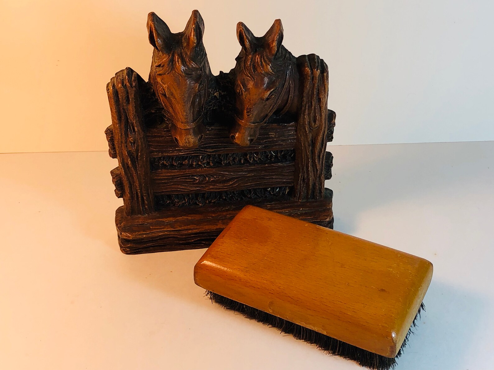 Vintage 40s Horse Brush Holder w Original Horse Syroco Wood Etsy