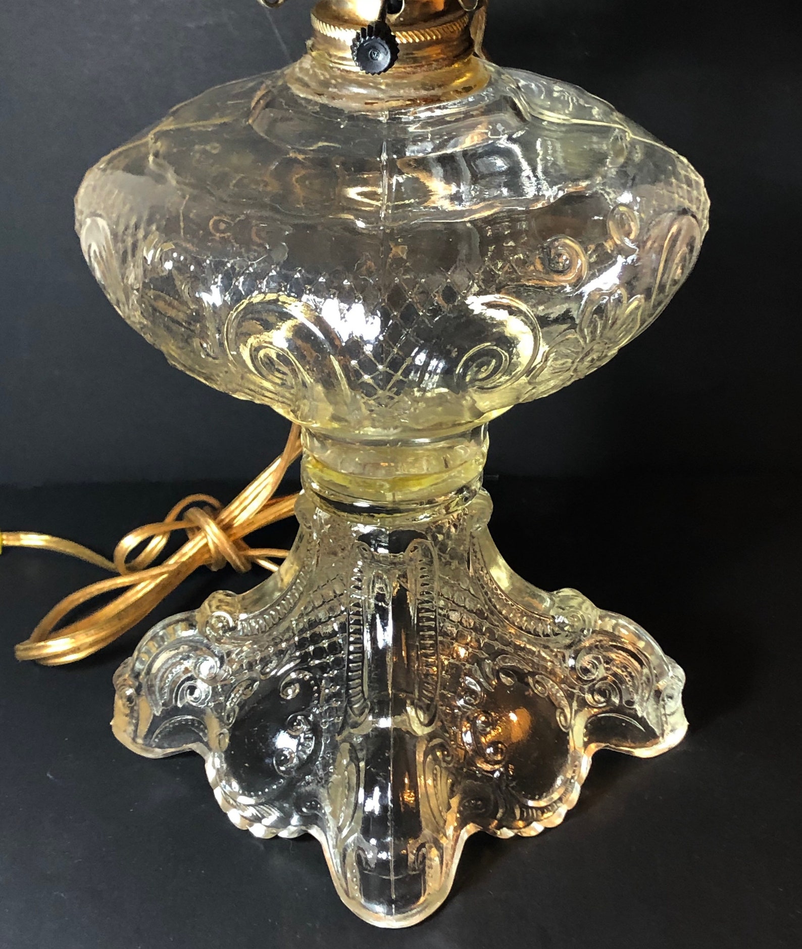 Princess Feather Oil Lamp Electrified Clear Glass Table Lamp Etsy