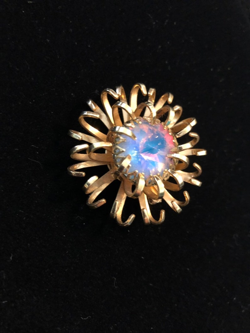 Vintage Sara Coventry Brooch Watermelon Rivoli Gold Tone Pin Sunbrust