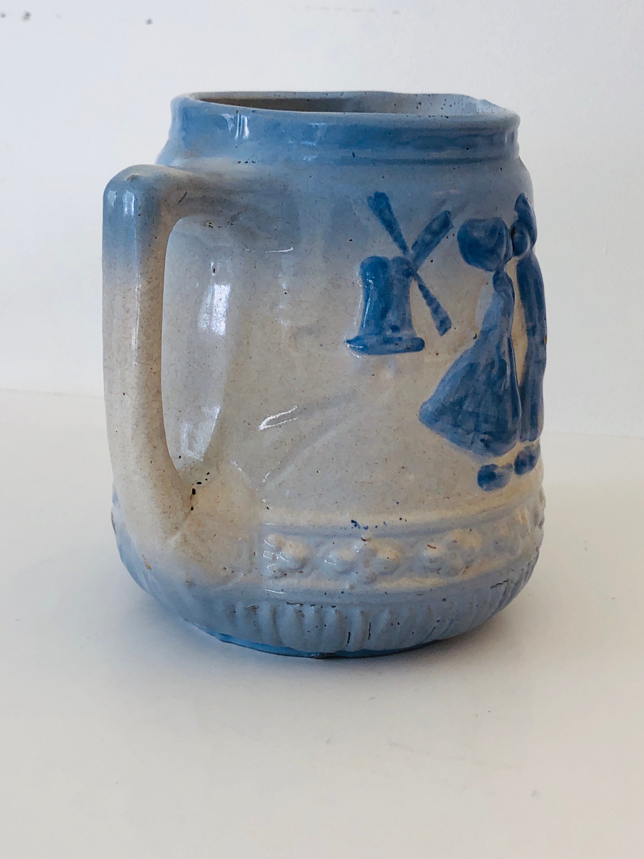 Antique Buttermilk Pitcher Blue White Stone Glaze Dutch Boy Etsy