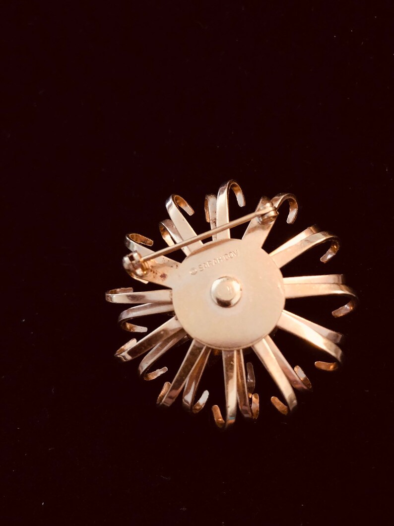 Vintage Sara Coventry Brooch Watermelon Rivoli Gold Tone Pin Sunbrust