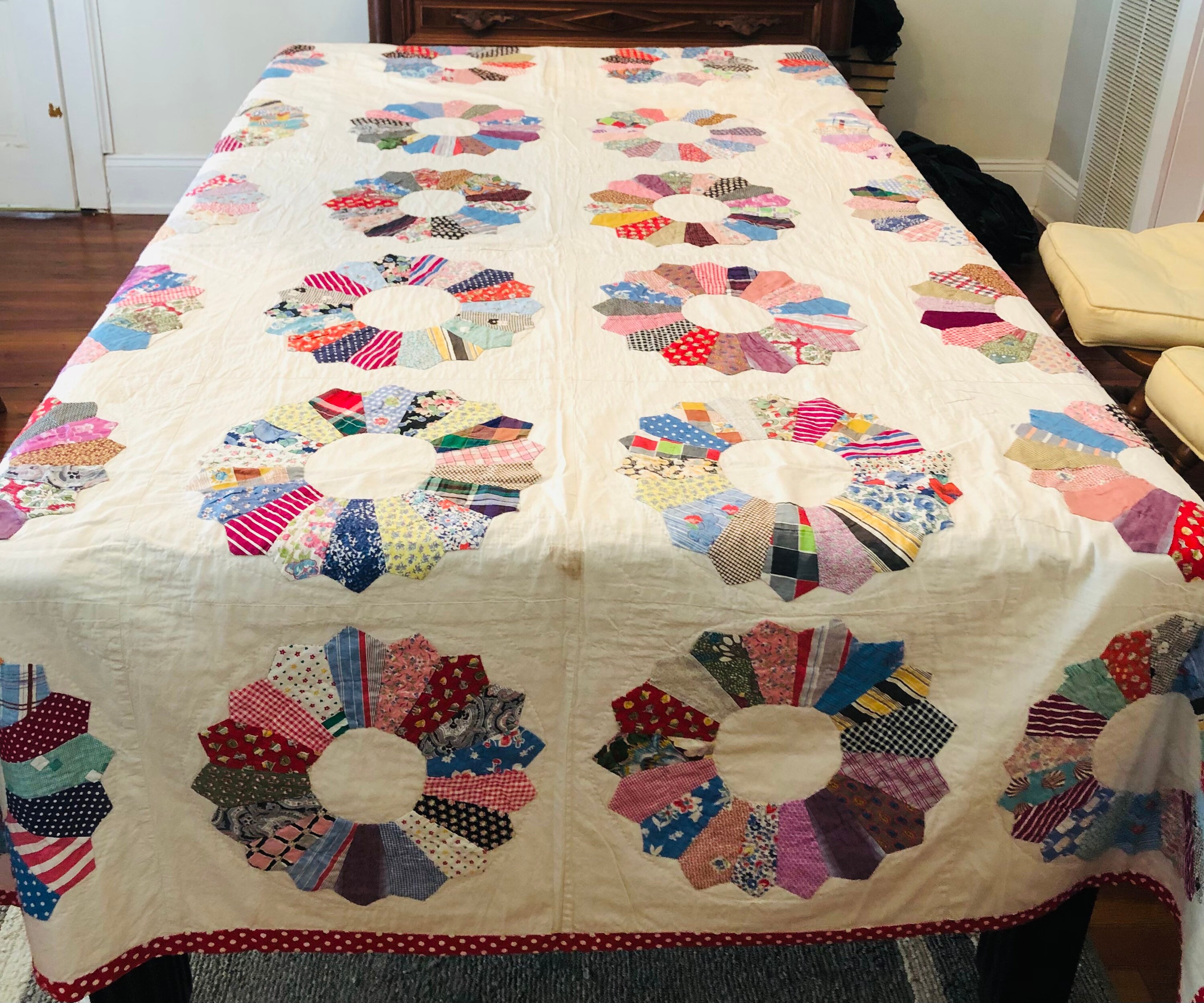 Antique Quilt Dresden Plate Hand Stitched Polka Dot Back Etsy