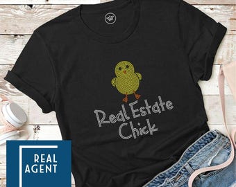 Real Estate Chick Spangle Bling Ladies T-shirt for Real Estate Realtor Agent Broker
