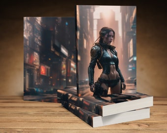 Custom Premade Science Fiction Book Cover Cyborg Enhanced Woman in Cyberpunk City an Dusk