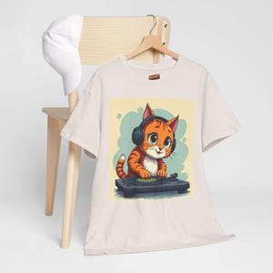 DJ Katze T-Shirt, Musik-Liebhaber-Grafik-T-Shirt, lustiges Katzen-Shirt, Katzenliebhaber-Geschenk, Unisex T-Shirt, Katzenmode-Hemd, Katze