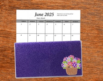 2 Year 2024 2025 Pocket Calendar Planner | Bling Glitter Purple Basket | Notepad