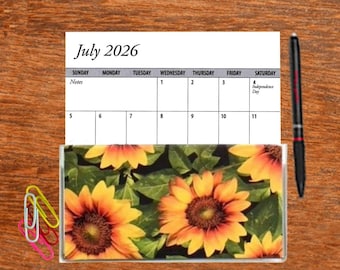 3 Years 2026 2027 2028 Pocket Calendar Sunflower, Sunshine or Black Floral Planner Free Notepad