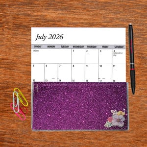 2 Year 2025 2026 Checkbook Size 3"x 6" Calendar Planner Plum Flower with Small Pearls