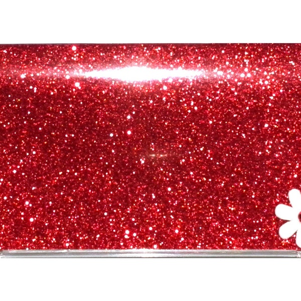 Your Color Choice * Bling Glitter with White Flower | 2 Year 2024 - 2025 Checkbook Size 3"x 6" Calendar Planner  | Notepad