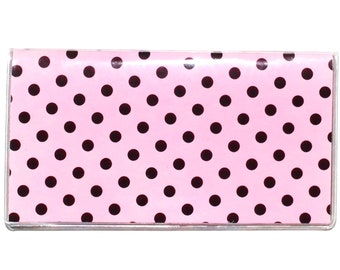 Checkbook Cover | Pink with Black Dots | 50 Page Checkbook Register | Photo Credit Card Holder | C71