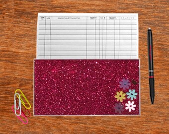 Checkbook Cover Pink Fuchsia Multi Colored Flowers with Free 50 Page Checkbook Register