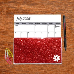 3 Full Years 2026 2027 2028 Pocket Calendar Planner Color Choice Bling Glitter with White Flower Free Notepad