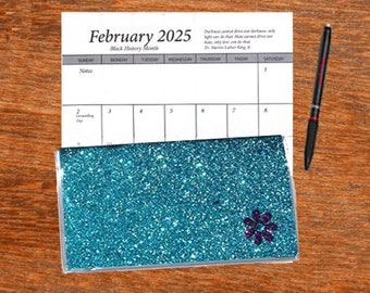3 Year 2024 2025 2026 Pocket Calendar Planner | Bling Glitter Teal Purple | Notepad