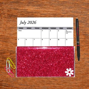 2 Full Years 2026 2027 Pocket Calendar Color Choice Bling Glitter with White Flower Planner Free Notepad