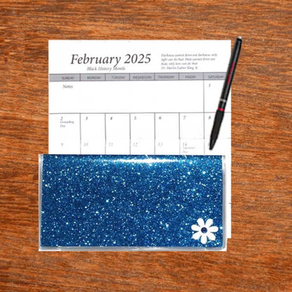 Your Color Choice * Bling Glitter with White Flower | 3 Year 2024 2025 2026 Pocket Calendar Planner | Notepad