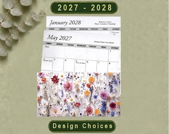2 Year 2027 2028 Pocket Calendar Flower Leaves Style Choice Planner Free Notepad